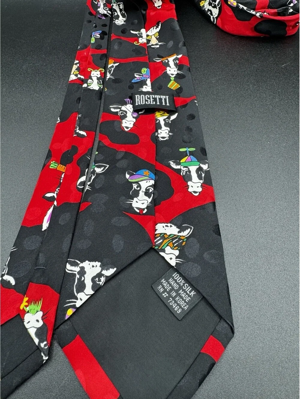 Vintage Rosetti Silk Cow Tie Novelty Farm Animal Red Black 56” x 3.75”